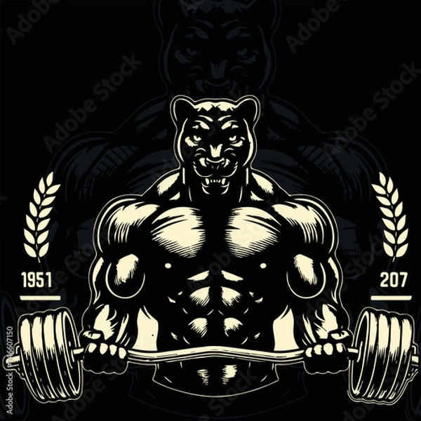 Fototapeta Vector Angry Panther bodybuilder concept illustration design, Generative Ai