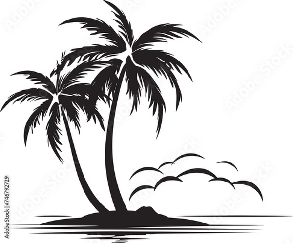 Obraz Palm Haven Black Logo Design of Tropical Beach Beachfront Bliss Vector Black Emblem of Seaside Palm Trees