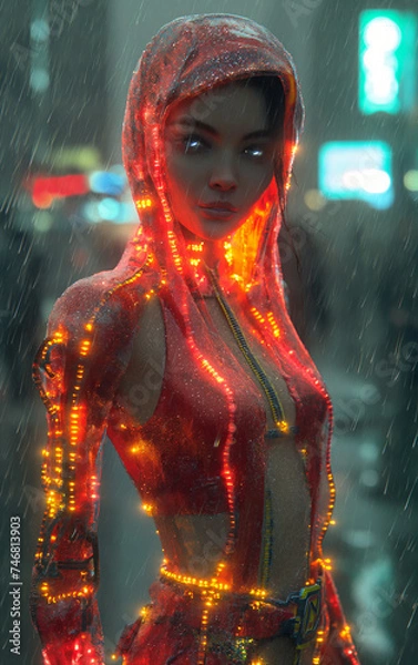 Obraz Futuristic Glamour: Cyberpunk Fashion Model Portrait