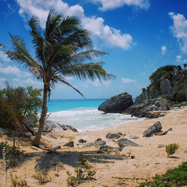 Obraz Beach at Tulum ruins in Mexico