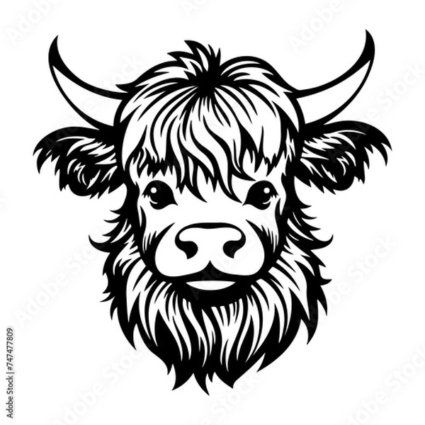 Fototapeta Highland cow head. Farm Animal. Vector illustration.