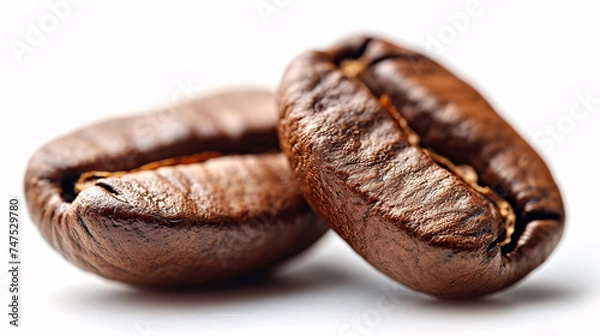 Fototapeta Close-up Two roasted coffee beans isolated on white background. Clipping path