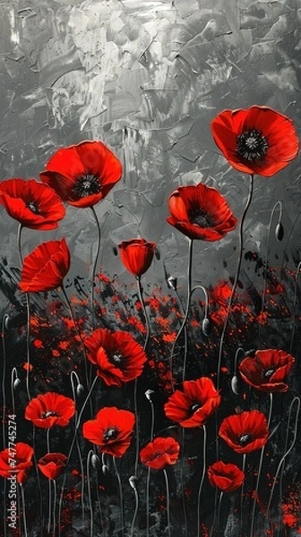 Fototapeta Remembrance day poppy. Red poppies in a poppies field with desaturated background