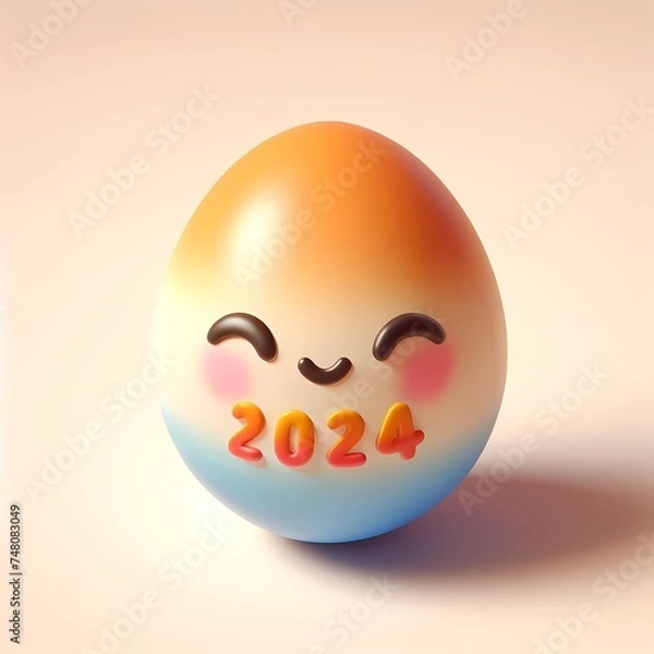 Fototapeta Minimalist 2024 Easter Egg Illustration with Smiley Face on White Background