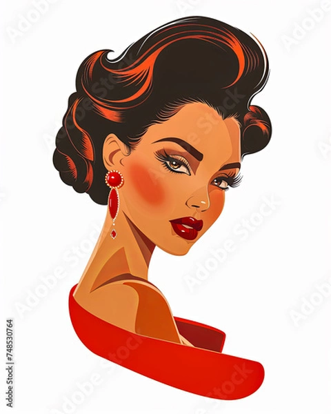 Fototapeta Retro - vintage Woman illustration inspired on the Hollywood golden era