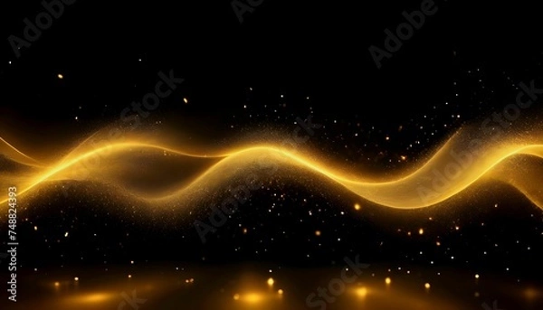 Fototapeta Digital Gold Particles Wave and light abstract background with shining floor particle stars dust. Futuristic glittering Luxury golden sparkling on black background created with generative ai	