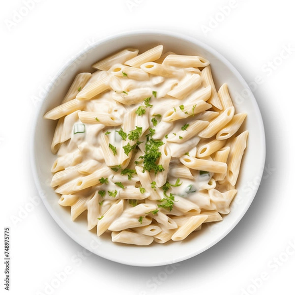 Fototapeta Penne pasta with white sauce isolated on transparent or white background, png