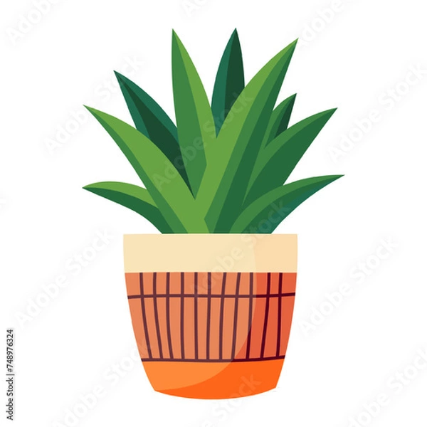 Fototapeta Houseplant aloe vera in a pot. Flat style. Green plant in a flower pot for cozy decoration of home, garden, veranda, balcony, terrace, office, living room, patio. Vector illustration.