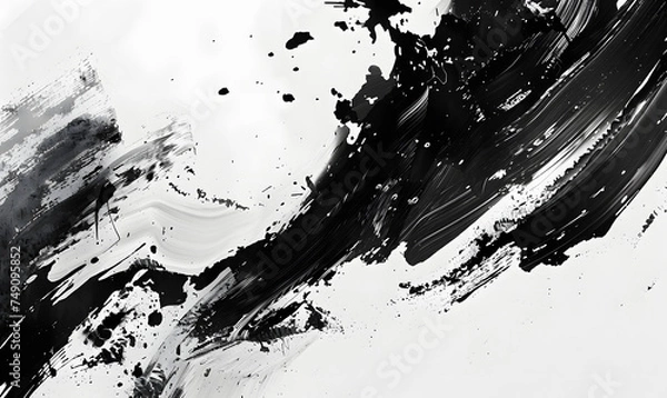 Fototapeta Black and white abstract brush wallpaper, Generative AI 