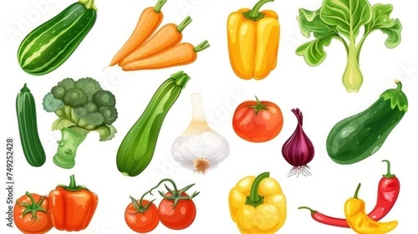 Fototapeta Delicious ripe vegetables, full of vitamins. Set collection, isolated on white background. Generative ai