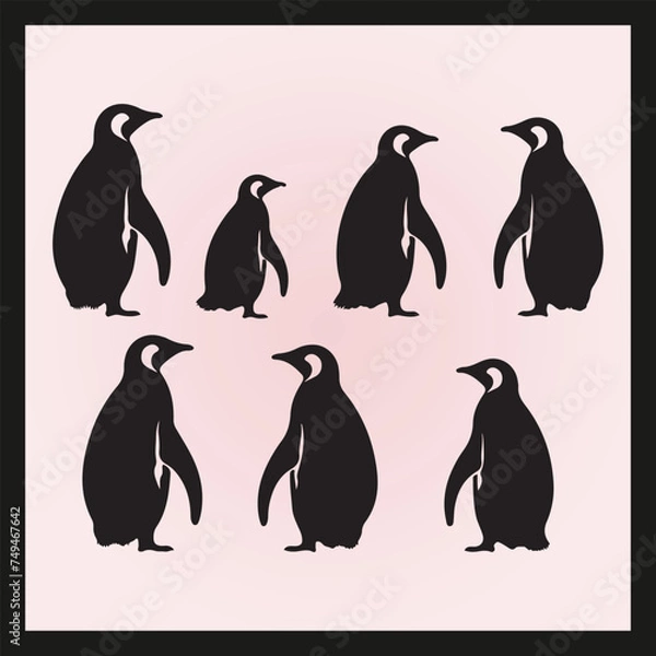 Fototapeta Penguin silhouette set Clipart on a hex color background