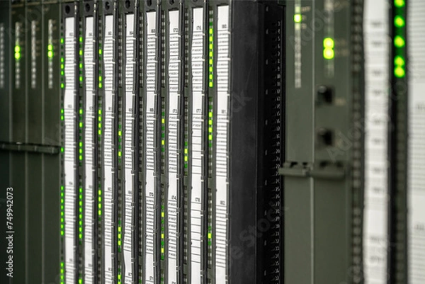 Fototapeta Network servers in data room. 3D render PLC