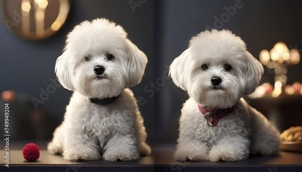 Fototapeta before and after dog grooming bichon fries