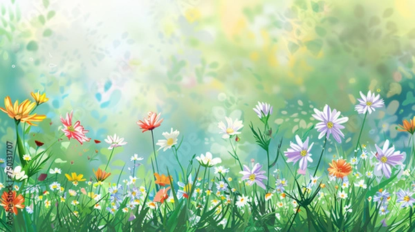 Fototapeta Nature background with wild flowers