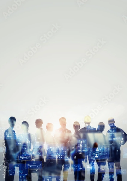 Fototapeta Group of multinational businessperson and digital technology concept. Human resources. Partner of business. Vertical visual for advertisements and banners.