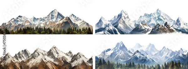 Fototapeta Set of picturesque mountain landscapes, cut out