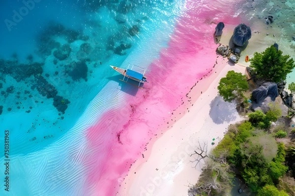 Fototapeta aerial view of pink beach
