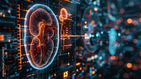 Obraz Medical research or kidney health care with diagnostics and biometrics infographics is important for clinical and hospital dialysis or kidney stone disease.