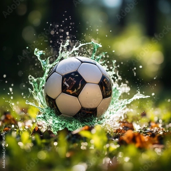 Fototapeta Fußball auf Wiese, made by AI