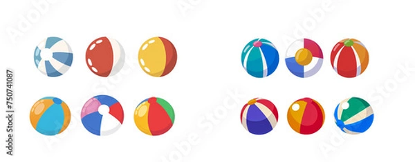 Fototapeta Set of vector illustrations of beach balls on transparent background. Generative AI.