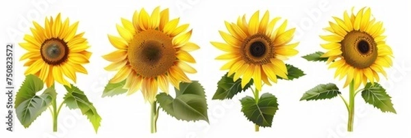 Fototapeta Stylized Sunflower Icon Set on White Background Generative AI