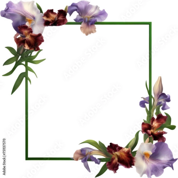 Fototapeta Colorful painting of Iris floral frame.