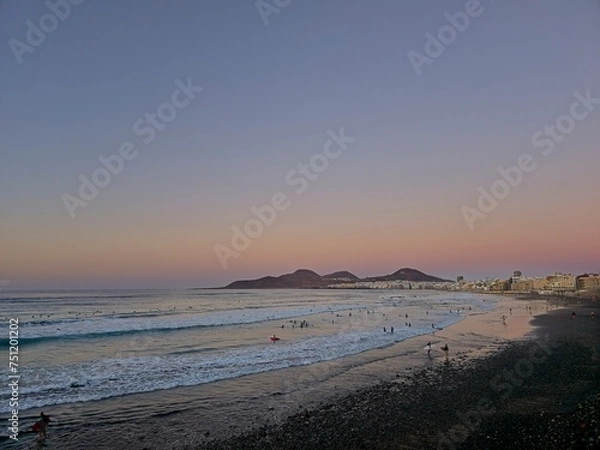 Fototapeta Stunning sunset at Las Canteras beach in Las Palmas de Gran Canaria, Spain