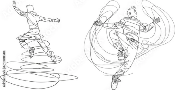 Obraz Single continuous line drawing of young Arab businessman jumping and flying with metal spring