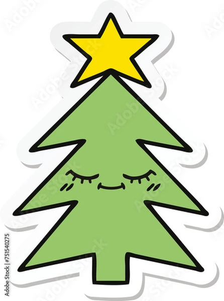 Fototapeta sticker of a cute cartoon christmas tree