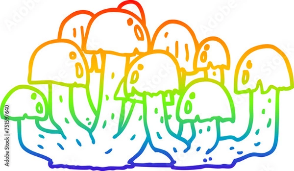 Fototapeta rainbow gradient line drawing cartoon mushroom