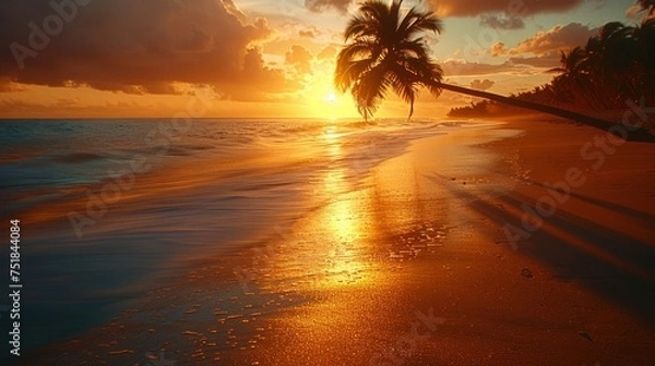 Fototapeta Sun Setting on Tropical Beach