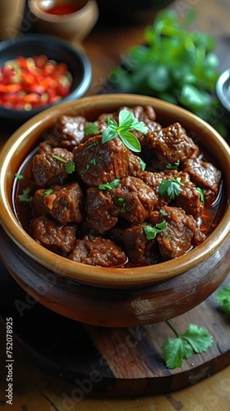 Fototapeta food Rendang, a meat dish from West Sumatra, Indonesia