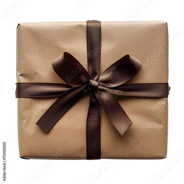 Fototapeta Gift box with ribbon PNG. Present with a bow on top for birthday celebration and parties PNG. Gift top view PNG. Present top view isolated