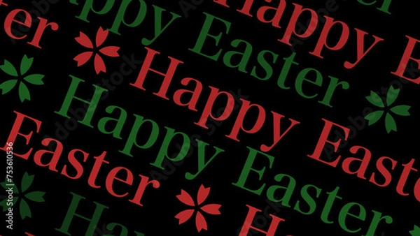 Fototapeta Black background with happy easter text festive and modern greeting card design for spring season