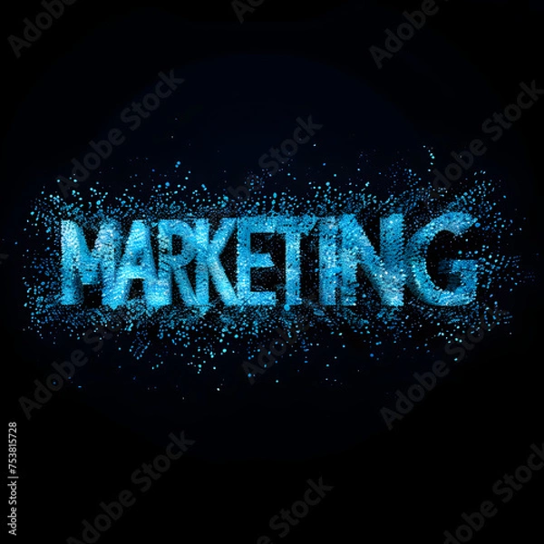 Fototapeta Marketing logo made of blue digital particles 