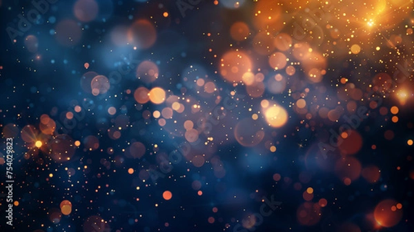 Fototapeta Fire sparkles in dark blue bokeh background 