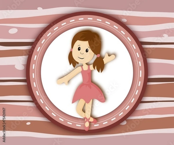 Fototapeta Cute little ballerina girl label card