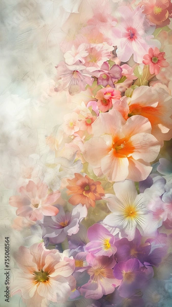 Fototapeta Artistic Floral Composition, Warm Tones, Textured Spring Flowers Background