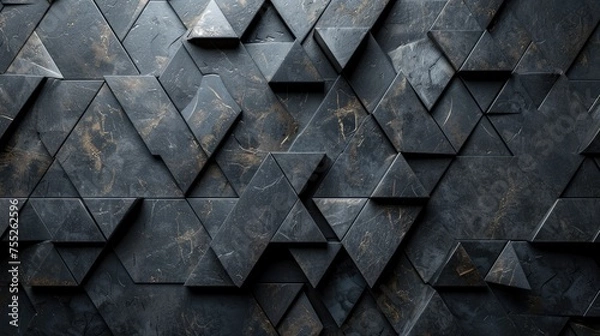 Fototapeta polished semigloss wall background with tiles triangular tile wallpaper with d black blocks d render ai generative 