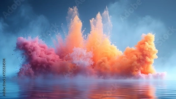 Fototapeta Background splash explosion of orange and pink cloud.