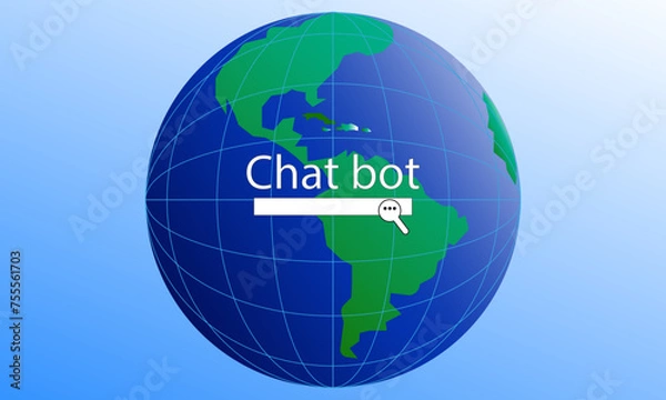 Fototapeta Global chat bot concept with Earth graphic and search bar.

