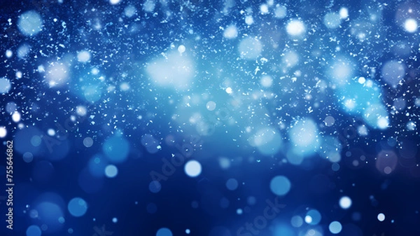 Fototapeta abstract blue background with bokeh lights and falling snowflakes