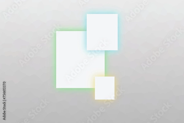 Fototapeta abstract grey  low poly with rectangle neon light frame background