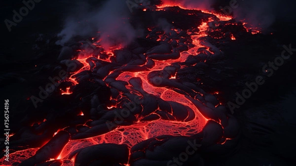 Fototapeta Lava Flows at Twilight: A Fiery Natural Landscape