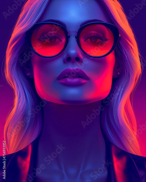 Fototapeta Portrait of a girl in neon colors. Illustration.