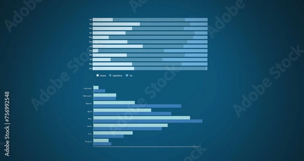 Fototapeta Image of diverse graphs on blue background