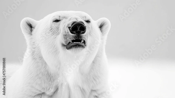 Fototapeta Polar bear cub close-up in Arctic winter landscape