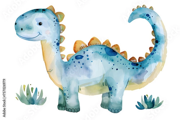 Obraz Little dinosaur watercolor illustration Isolated on white background