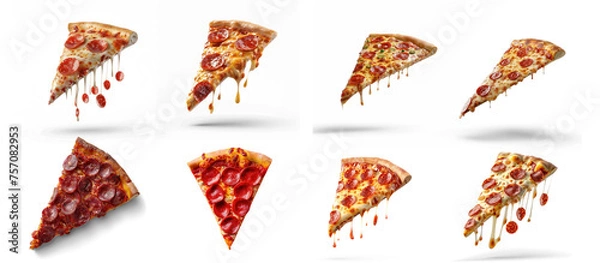 Fototapeta Set of pizza slice pepperoni, conceptual, isolated, on transparency background PNG
