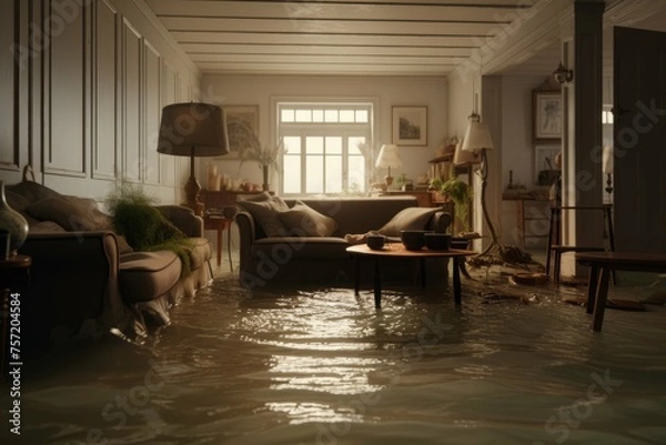 Fototapeta 3d flooded living rooms in realism